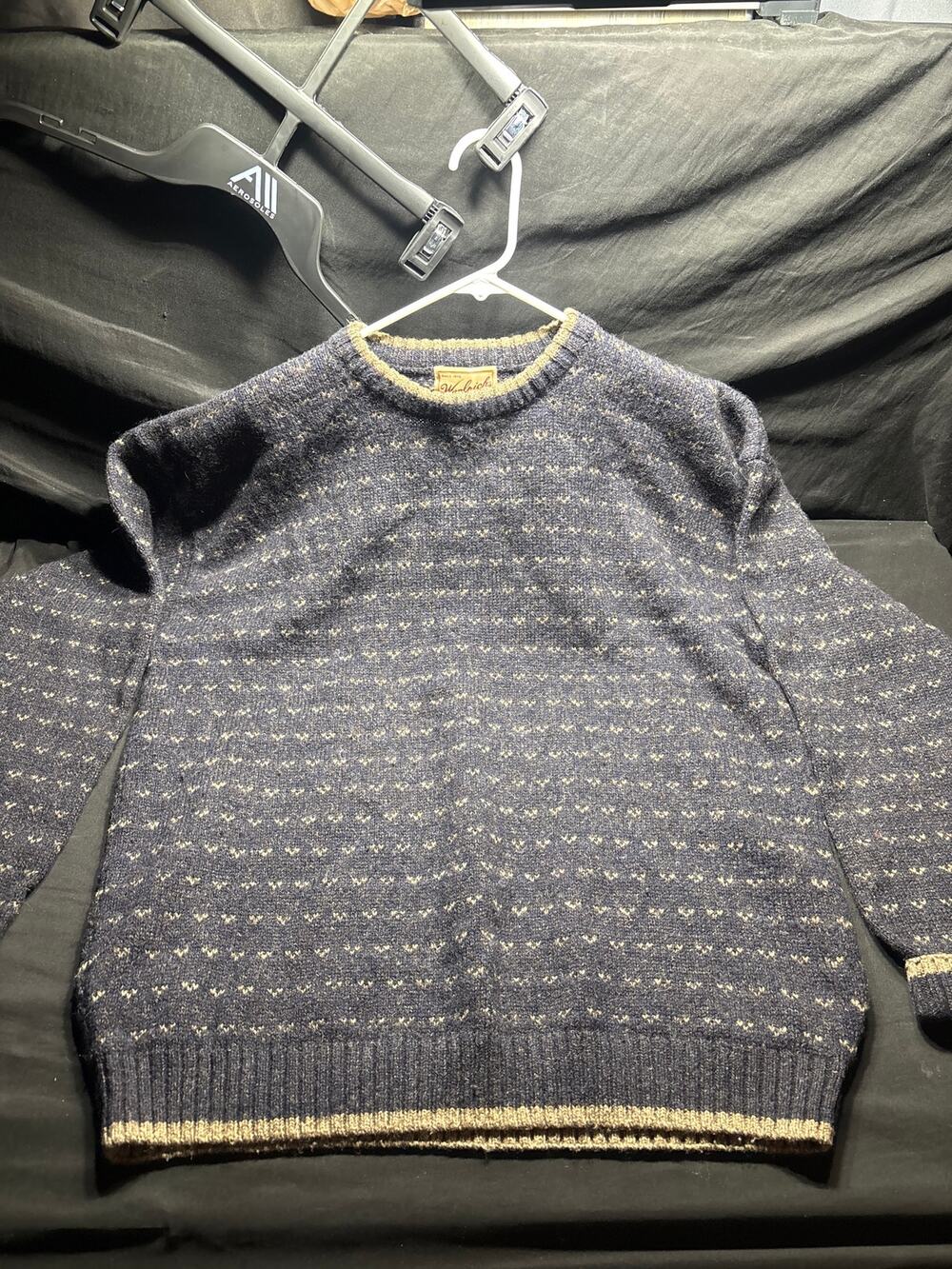 Vintage Woolrich Wool Sweater Mens XL Navy Blue Birds Eye Knit Handframed 80/90s